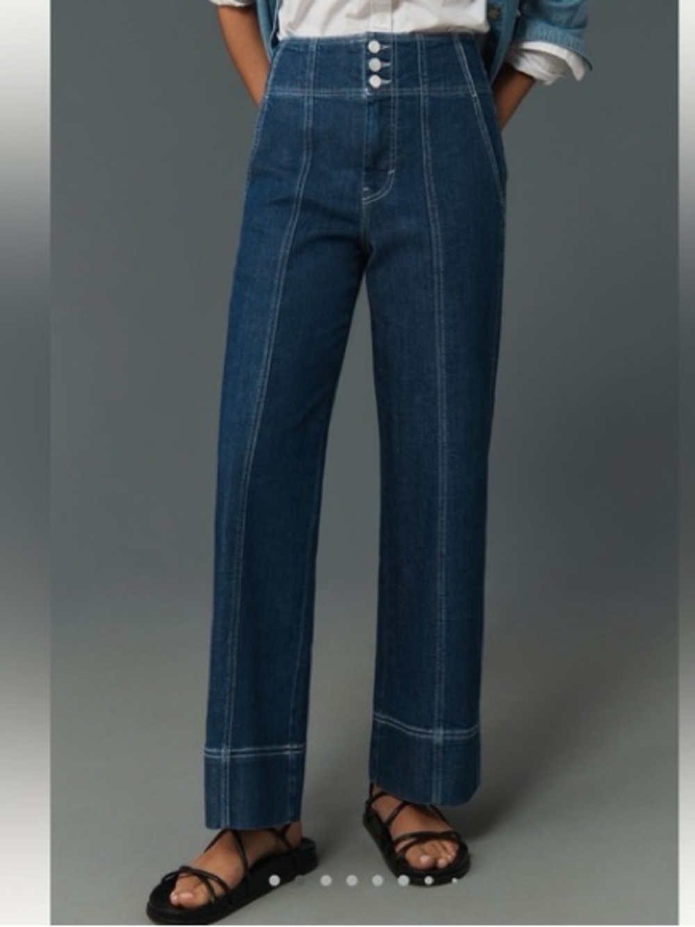 Pilcro The Skipper Seamed High-Rise Wide-Leg Dark Blue Jeans Size 27